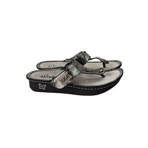 Alegria Carina Sandals Womens 40 Silver Metallic Leather Thong Comfort Boho